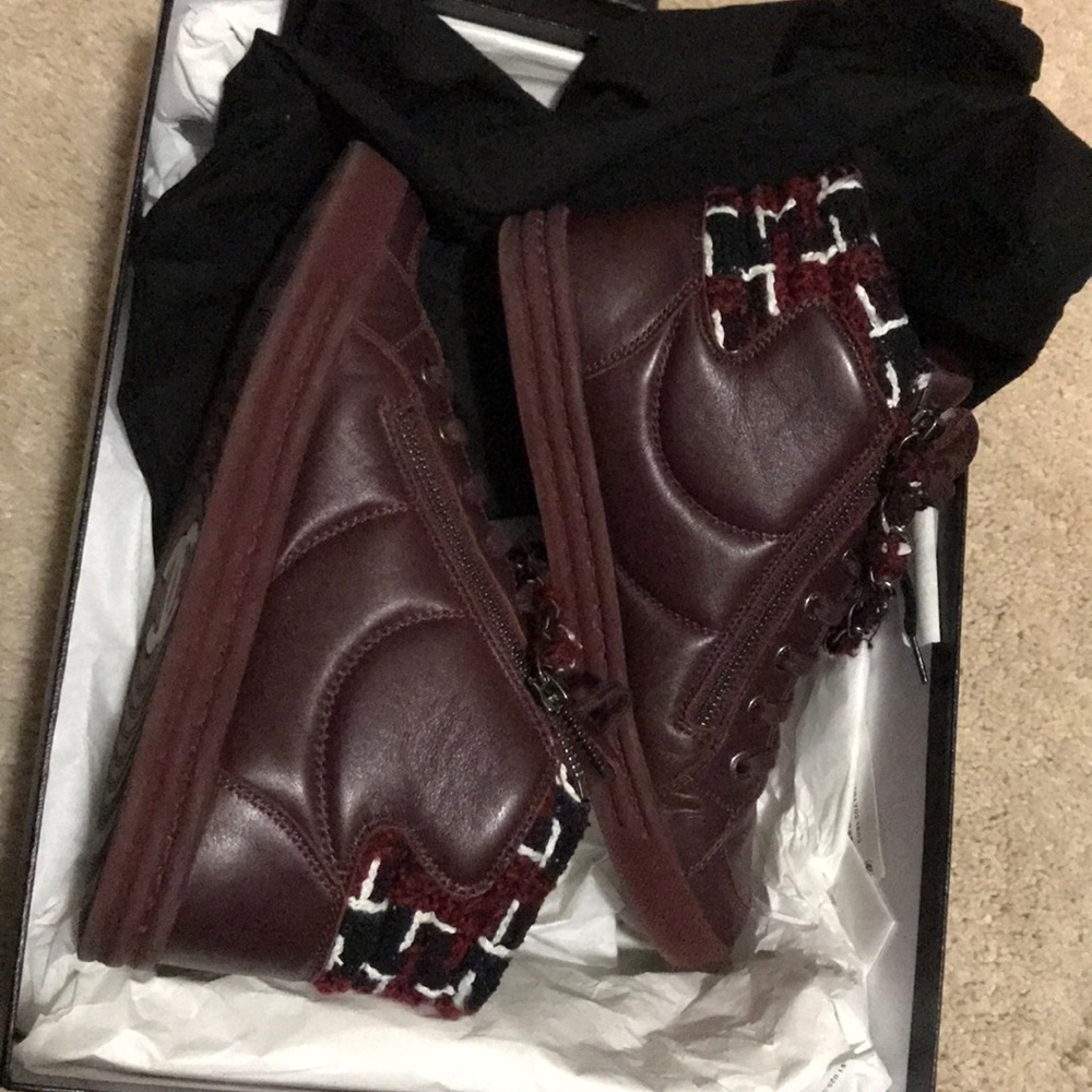Chanel burgundy tweed CC logo 2x Zip chain - Picture 5 of 7